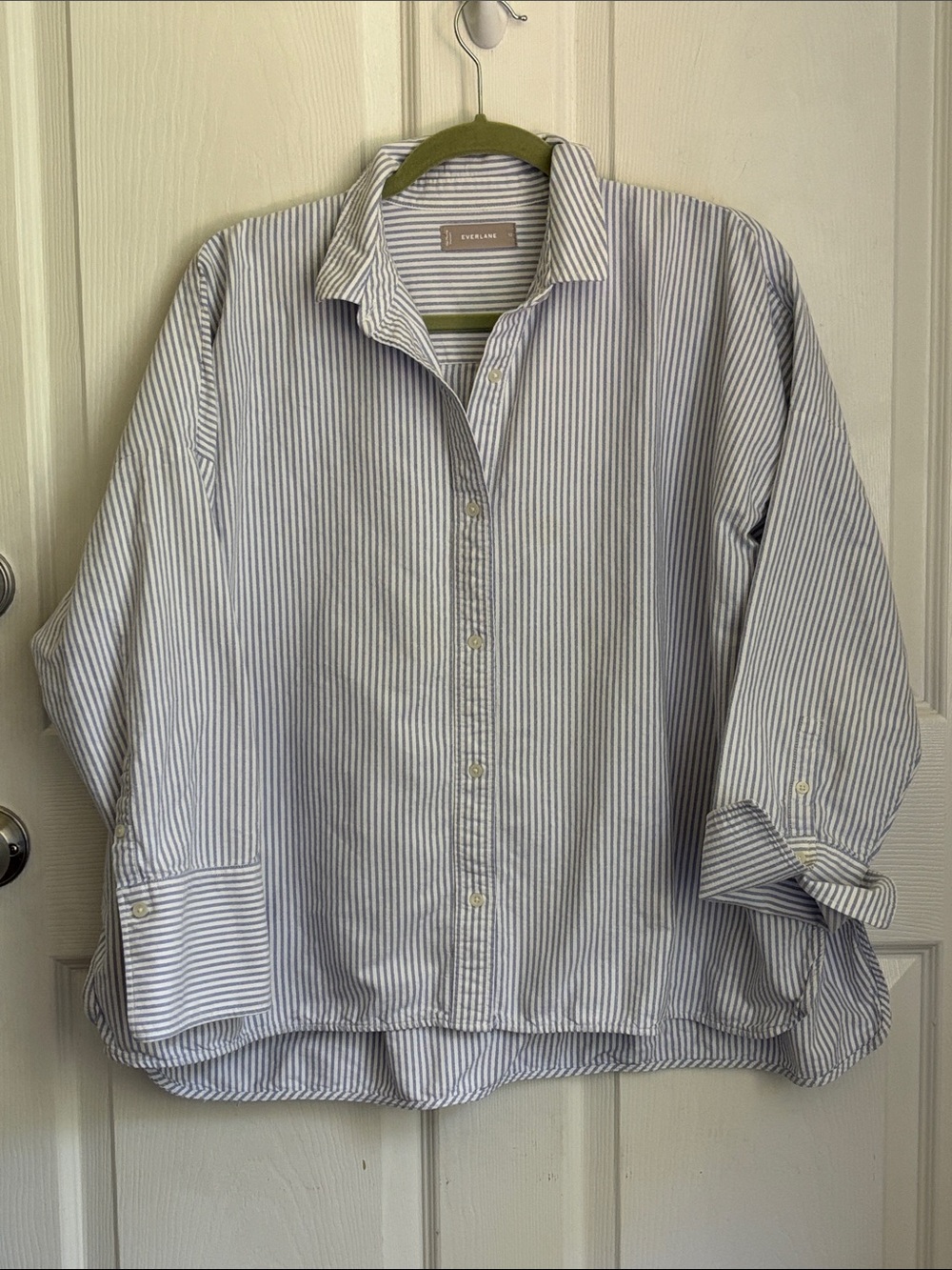 EVERLANE Boxy Oxford Classic Blue and White Striped Button-Up Shirt size 12